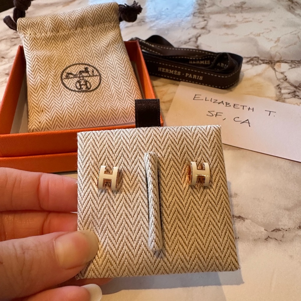 BNWT Hermes Mini Pop H Earrings White Rose Gold